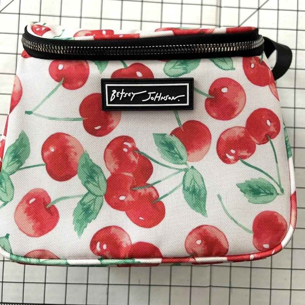 Betsey Johnson White Cosmetic Bag with Red Cherry Print